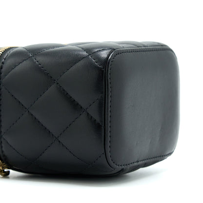 Chanel 22A Pearl Crush Mini Vanity With Chain Lambskin Black