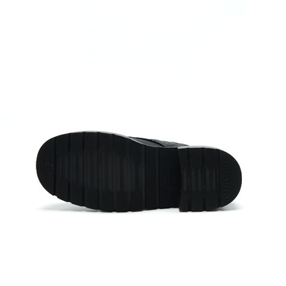 CHANEL LEATHER LACE UP BOOTS BLACK SIZE35