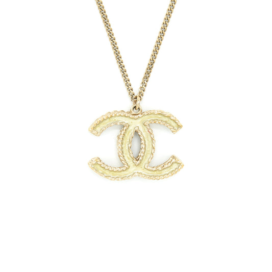 Chanel CC Logo With Crystal Necklace Light Gold Tone