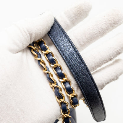 Chanel pearl decorated quilted flap bag lambskin navy