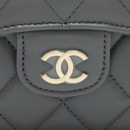 Chanel Mini Top Handle Flap Bag Lambskin Dark Grey L