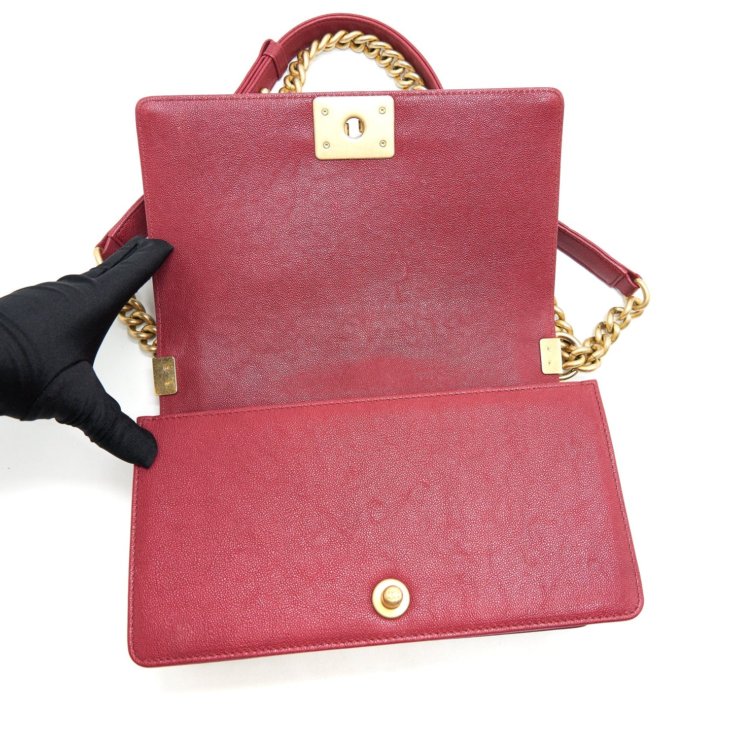 Chanel medium Boy Bag Caviar Raspberry Red brushed