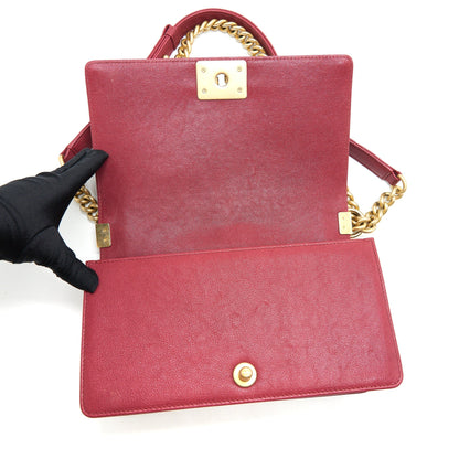 Chanel medium Boy Bag Caviar Raspberry Red brushed