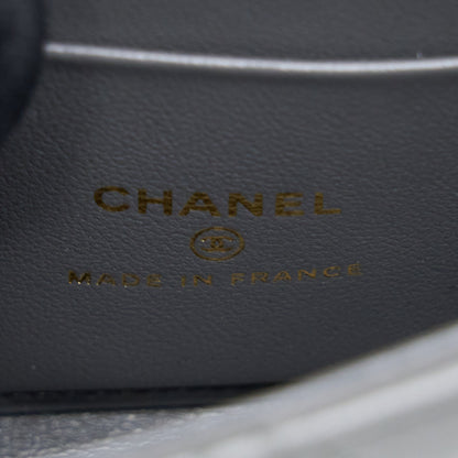 Chanel Mini Top Handle Flap Bag Lambskin Dark Grey L