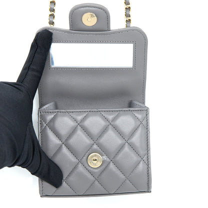 Chanel Mini Top Handle Flap Bag Lambskin Dark Grey L