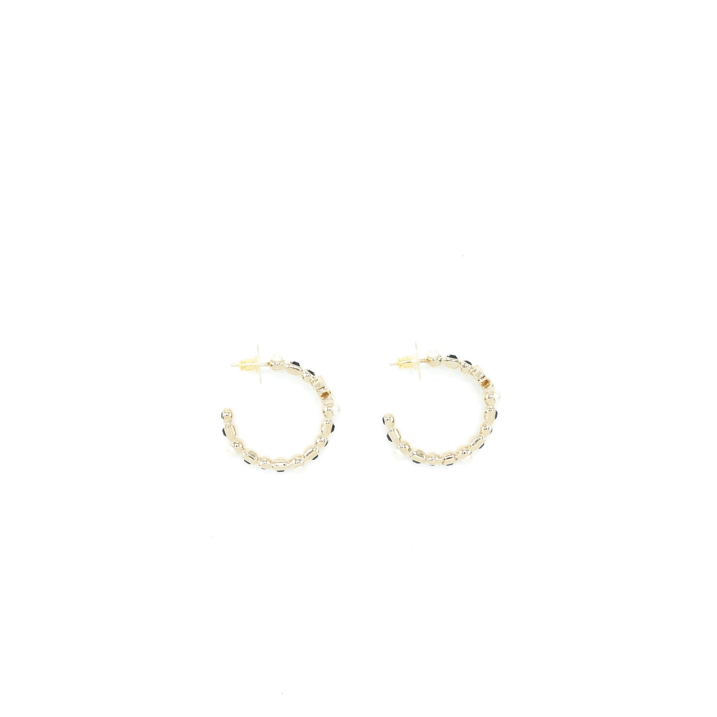 Chanel Round CC Black Earrings With Pearl