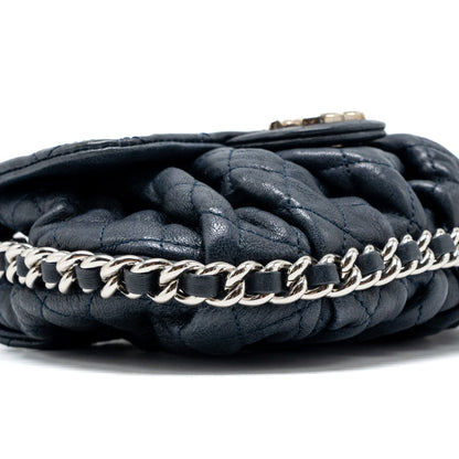 Chanel Mini Round Flap Bag With Chain Aged Calfskin Navy