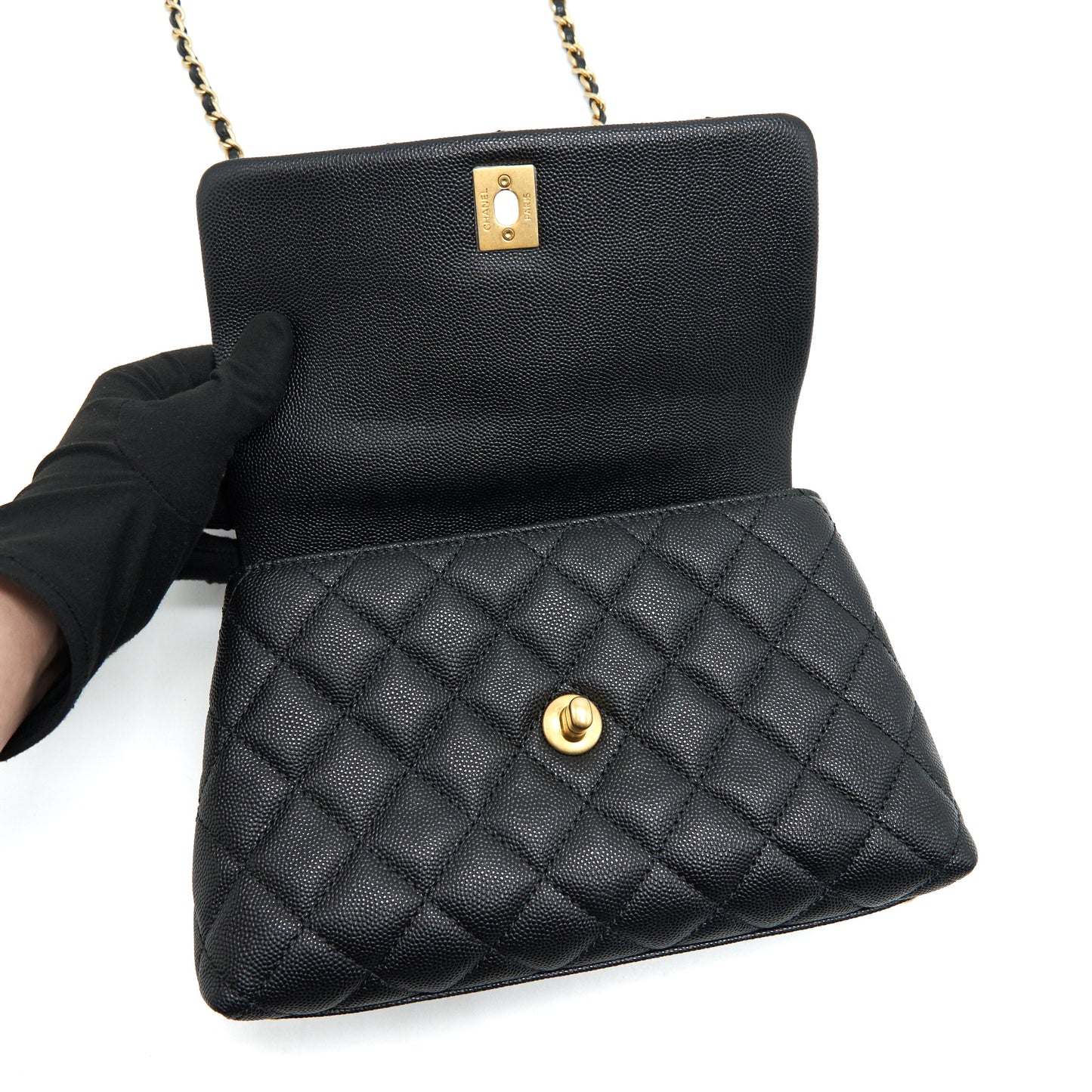 CHANEL MINI COCO HANDLE CAVIAR LEATHER WITH PYTHON HANDLE BLACK