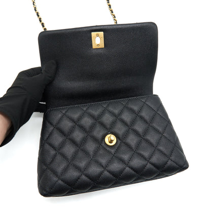CHANEL MINI COCO HANDLE CAVIAR LEATHER WITH PYTHON HANDLE BLACK