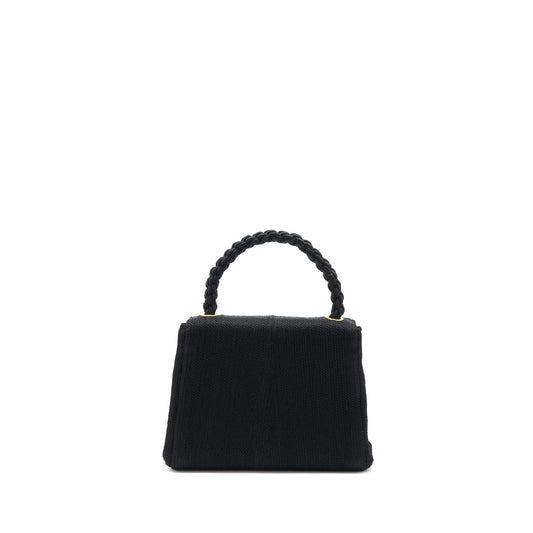 Chanel Vintage Top Handle Flap Bag Woven Silk Black