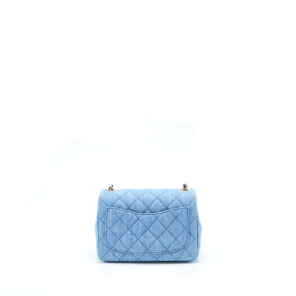 Chanel 22C Denim Pearl Crush Mini Square Flap Bag