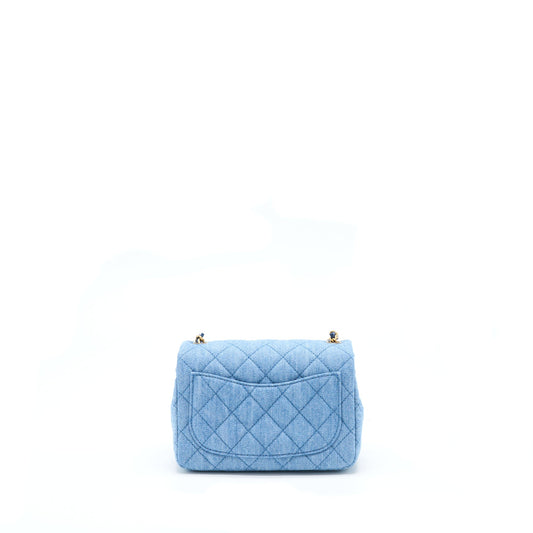 Chanel 22C Denim Pearl Crush Mini Square Flap Bag