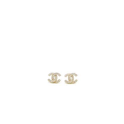 Chanel Classic CC Stud Earrings Light Gold Tone