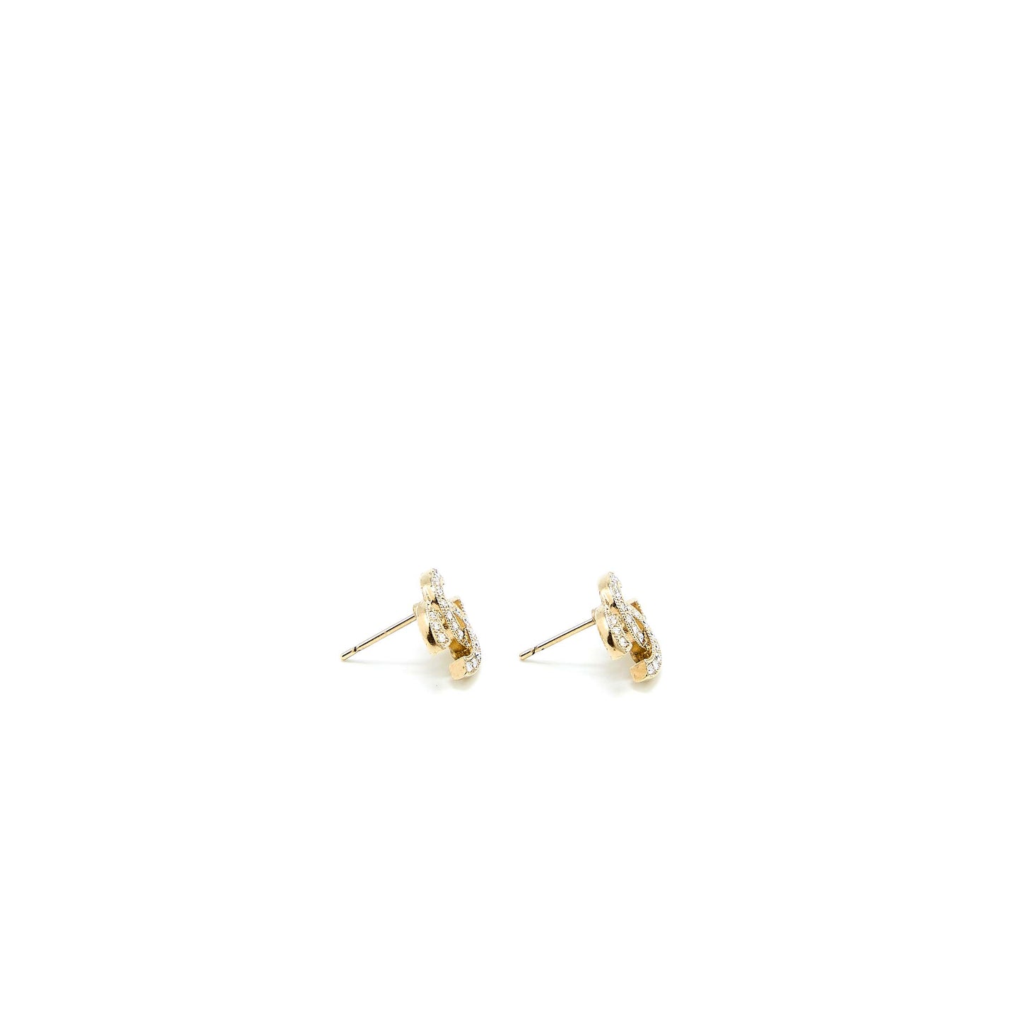 Chanel Classic CC Stud Earrings Light Gold Tone