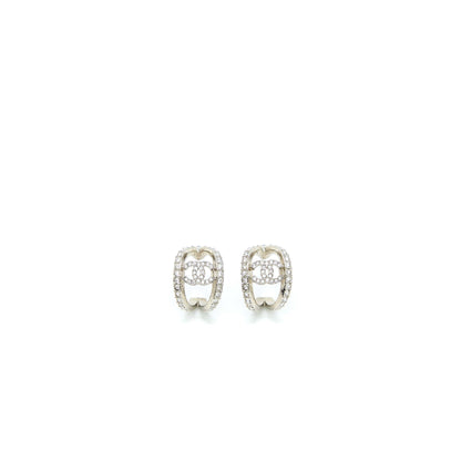 Chanel CC Logo Earring With Full Crystals Silver Tone
