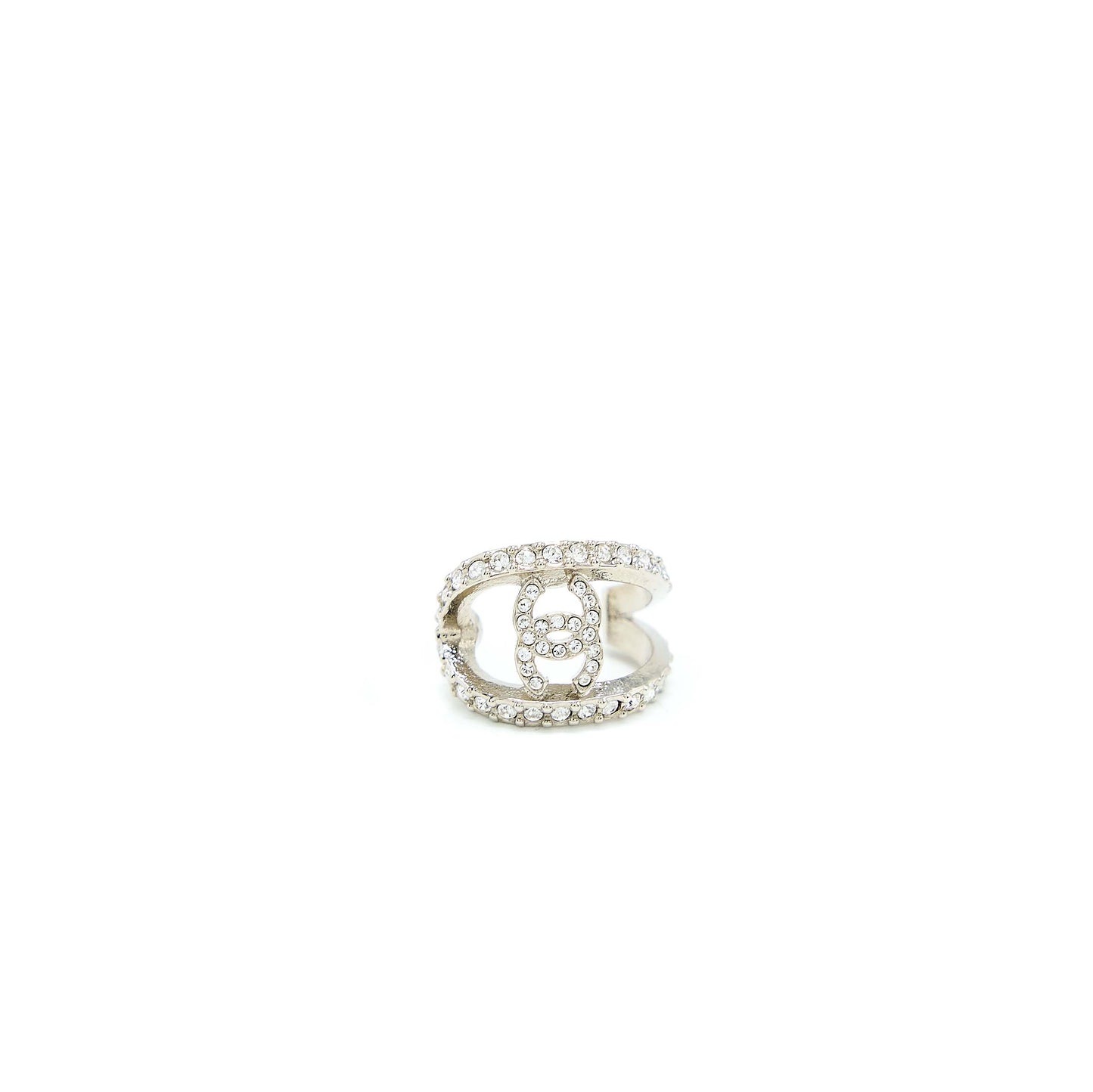 Chanel CC Logo Earring With Full Crystals Silver Tone