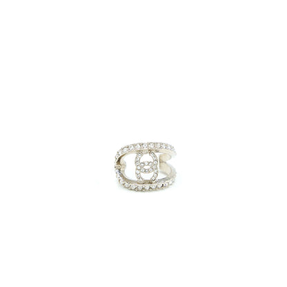 Chanel CC Logo Earring With Full Crystals Silver Tone