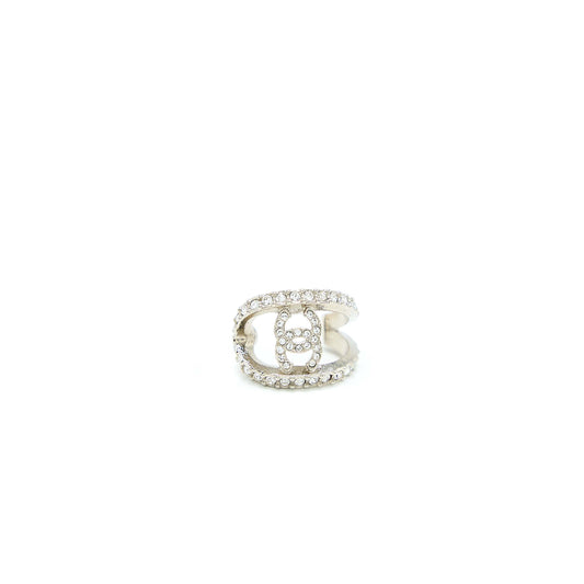 Chanel CC Logo Earring With Full Crystals Silver Tone