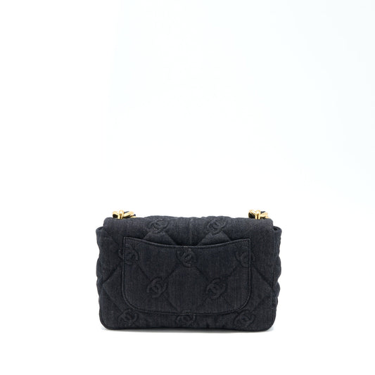 Chanel Chunky Chain Flap Bag Denim Black Brushed  (Microchip)