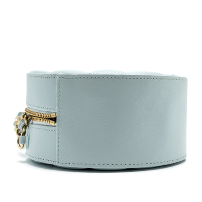 Chanel Mini Round Vanity With ribbon on chain Lambskin Light Blue L
