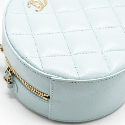 Chanel Mini Round Vanity With ribbon on chain Lambskin Light Blue L