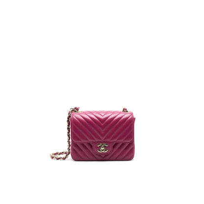 CHANEL MINI SQUARE CHEVRON RASPBERRY RED LAMBSKIN