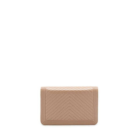 Chanel Chevron Boy Wallet On Chain Caviar Dark Beige Ruthenium Hardware