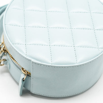 Chanel Mini Round Vanity With ribbon on chain Lambskin Light Blue L