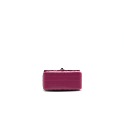 CHANEL MINI SQUARE CHEVRON RASPBERRY RED LAMBSKIN