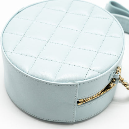 Chanel Mini Round Vanity With ribbon on chain Lambskin Light Blue L