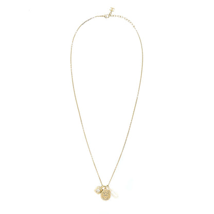 Chanel 21A Metal Plate And Crystal Necklace Brushed Gold Tone