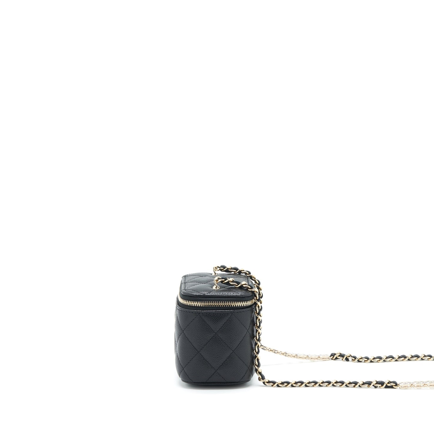 Chanel 22S Detailed Logo Mini Vanity With Chain Caviar Black L
