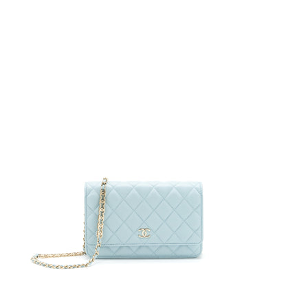Chanel 22P Wallet On Chain With CC Logo Chain Caviar Light Blue L