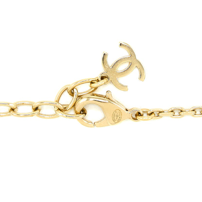 Chanel 21A Metal Plate And Crystal Necklace Brushed Gold Tone