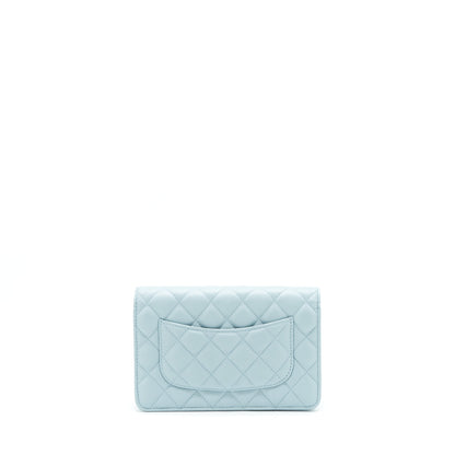 Chanel 22P Wallet On Chain With CC Logo Chain Caviar Light Blue L