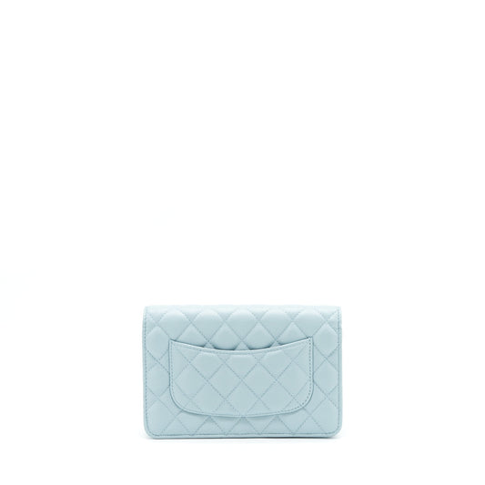 Chanel 22P Wallet On Chain With CC Logo Chain Caviar Light Blue L