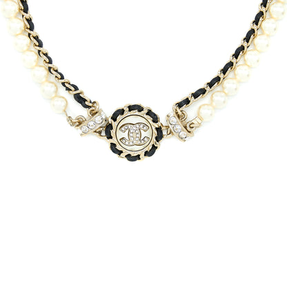 Chanel 21K Pearl And Chain Choker Light Gold Tone