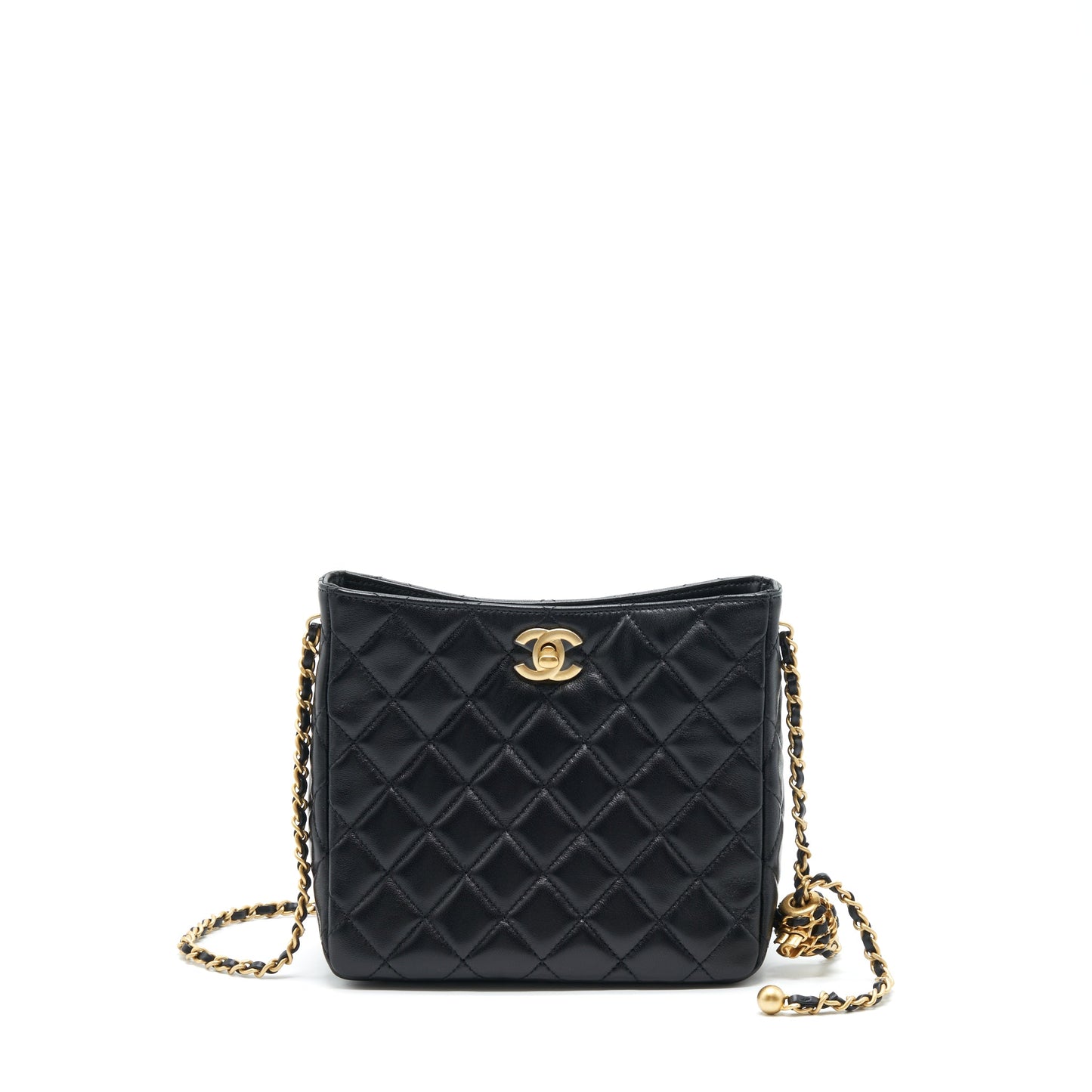 Chanel 22S Pearl Crush Hobo Bag Lambskin Black