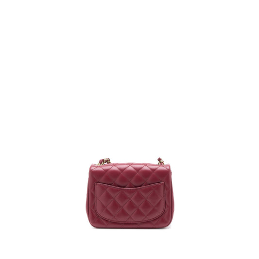 Chanel 22A Mini Square Flap Bag Lambskin Burgundy L (Microchip)