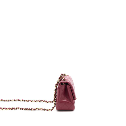 Chanel 22A Mini Square Flap Bag Lambskin Burgundy L (Microchip)