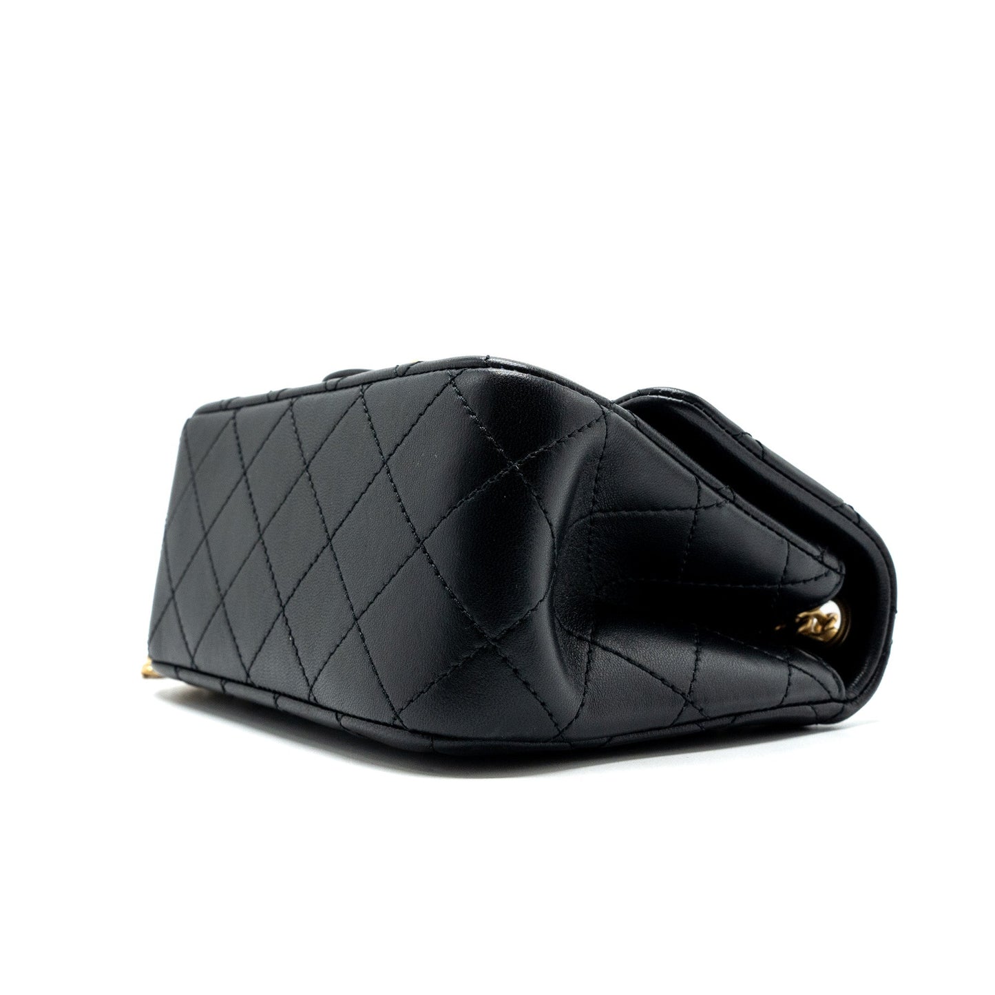 Chanel Camellia adjustable chain mini square flap bag lambskin black  (microchip)