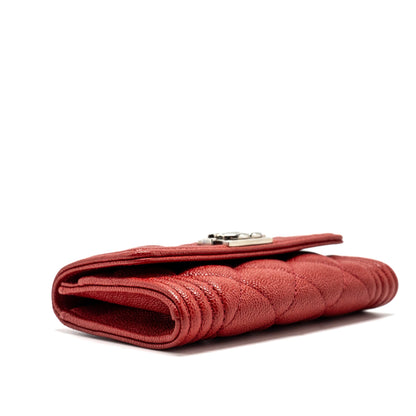 CHANEL Boy Flap Card Holder Caviar Red