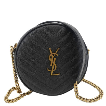 YVES SAINT LAURENT Round Chevron Leather Camera Crossbody Bag Black