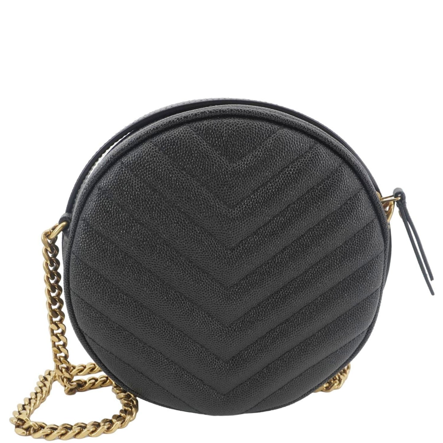 YVES SAINT LAURENT Round Chevron Leather Camera Crossbody Bag Black