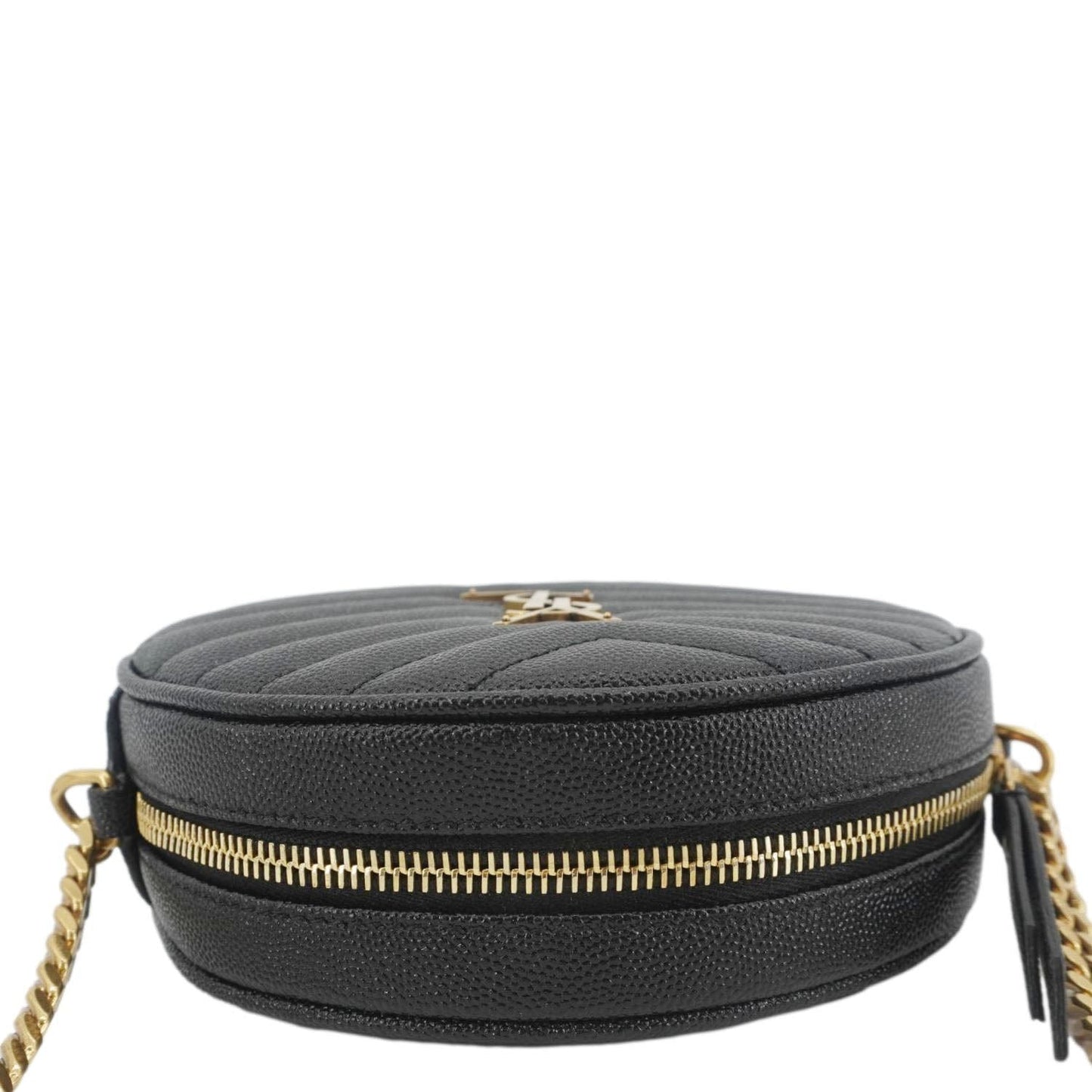 YVES SAINT LAURENT Round Chevron Leather Camera Crossbody Bag Black