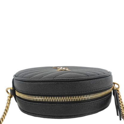 YVES SAINT LAURENT Round Chevron Leather Camera Crossbody Bag Black