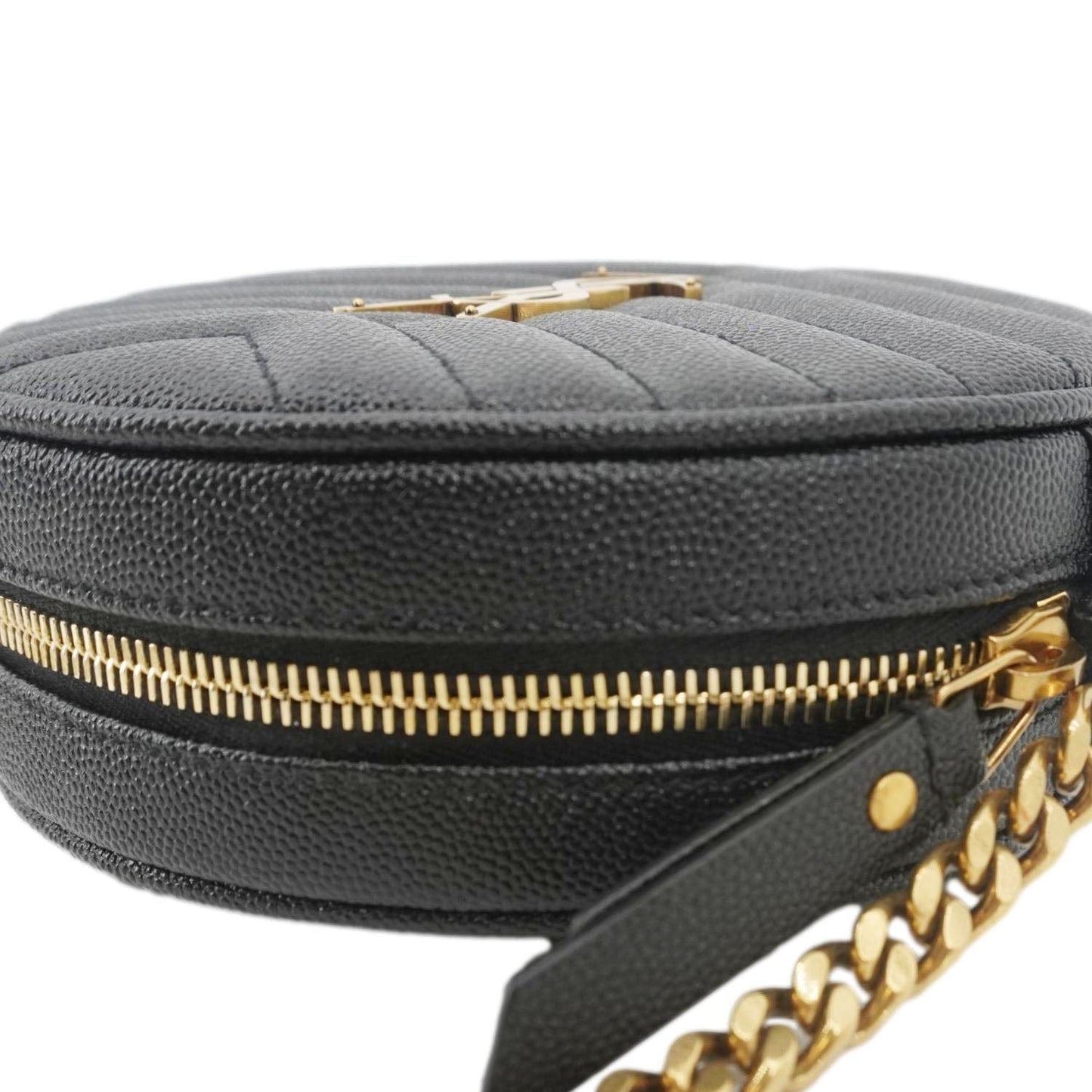 YVES SAINT LAURENT Round Chevron Leather Camera Crossbody Bag Black