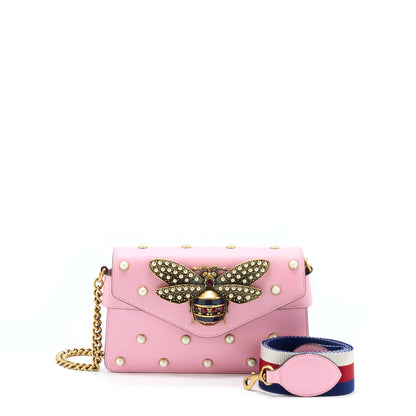 Gucci Pearl Studded Mini Broadway Bee Shoulder Bag Pink