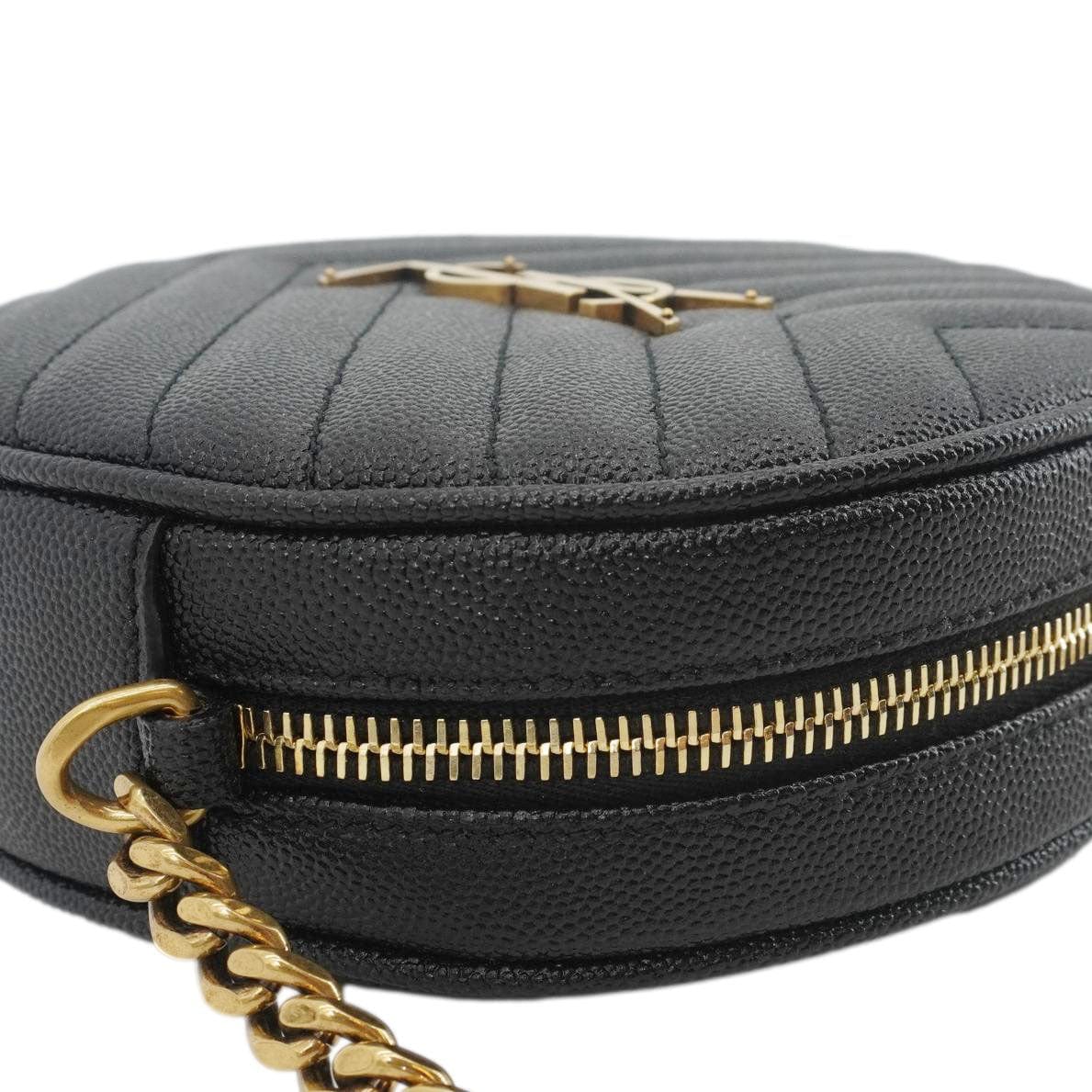 YVES SAINT LAURENT Round Chevron Leather Camera Crossbody Bag Black