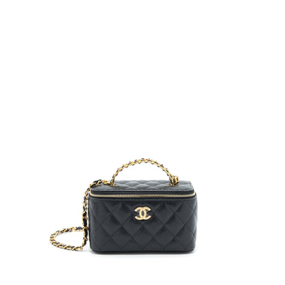 Chanel 22S Letter Top Handle Long Vanity With Chain Caviar Black